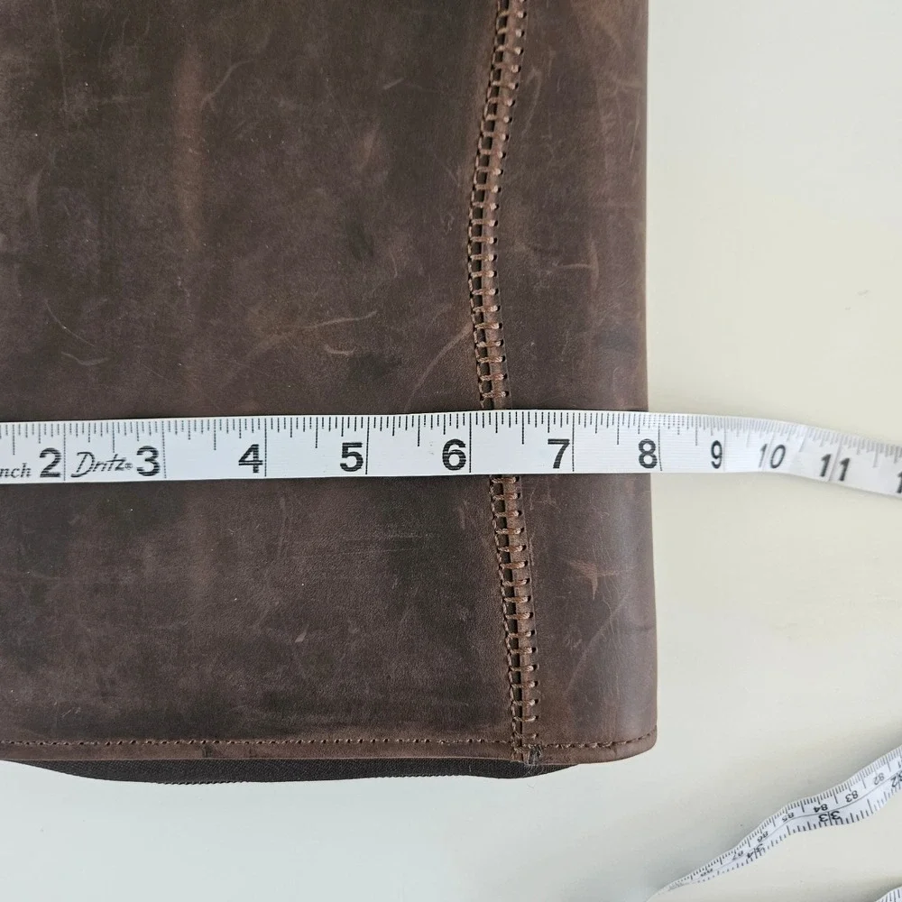 Vtg Day-Timer Tech Organizer Brown Genuine Leather Planner Zip 7 Rings PDA
